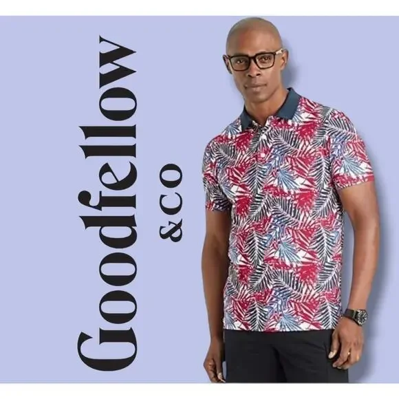 Goodfellow & Co Men’s Red White Blue Tropical Polo Shirt Wrinkle Resistant - Picture 7 of 9